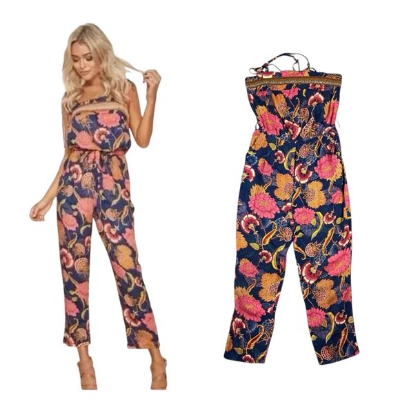 Jaase Halter Straight Jumpsuit Size XS Floral Print Aloha Vacation - Picture 1 of 11